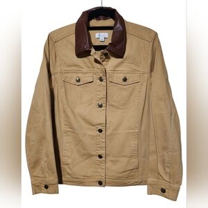 Denim & Company Tan Cotton Stretch Faux Leather Collar Medium